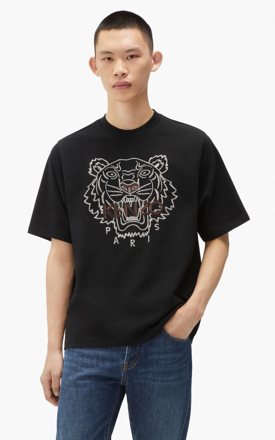 Kenzo Loose fitting Tiger Camisetas Hombre Negras | 2487956-SR